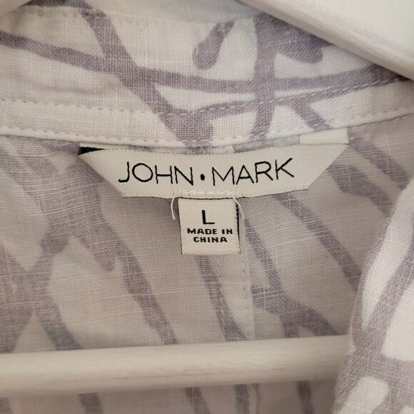 John Mark Printed Linen Button Front Top - Picture 3 of 7